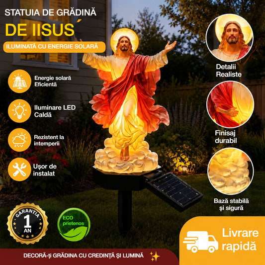 🔥🔱 Statuie de grădină cu Iisus iluminată cu energie solară