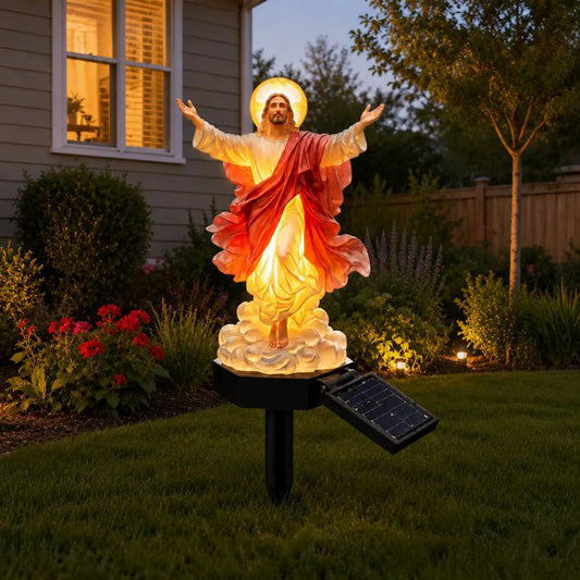 🔥🔱 Statuie de grădină cu Iisus iluminată cu energie solară