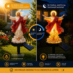 🔥🔱 Statuie de grădină cu Iisus iluminată cu energie solară
