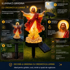 🔥🔱 Statuie de grădină cu Iisus iluminată cu energie solară