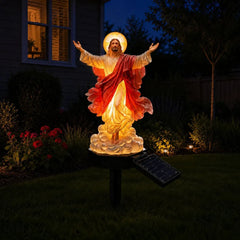 🔥🔱 Statuie de grădină cu Iisus iluminată cu energie solară