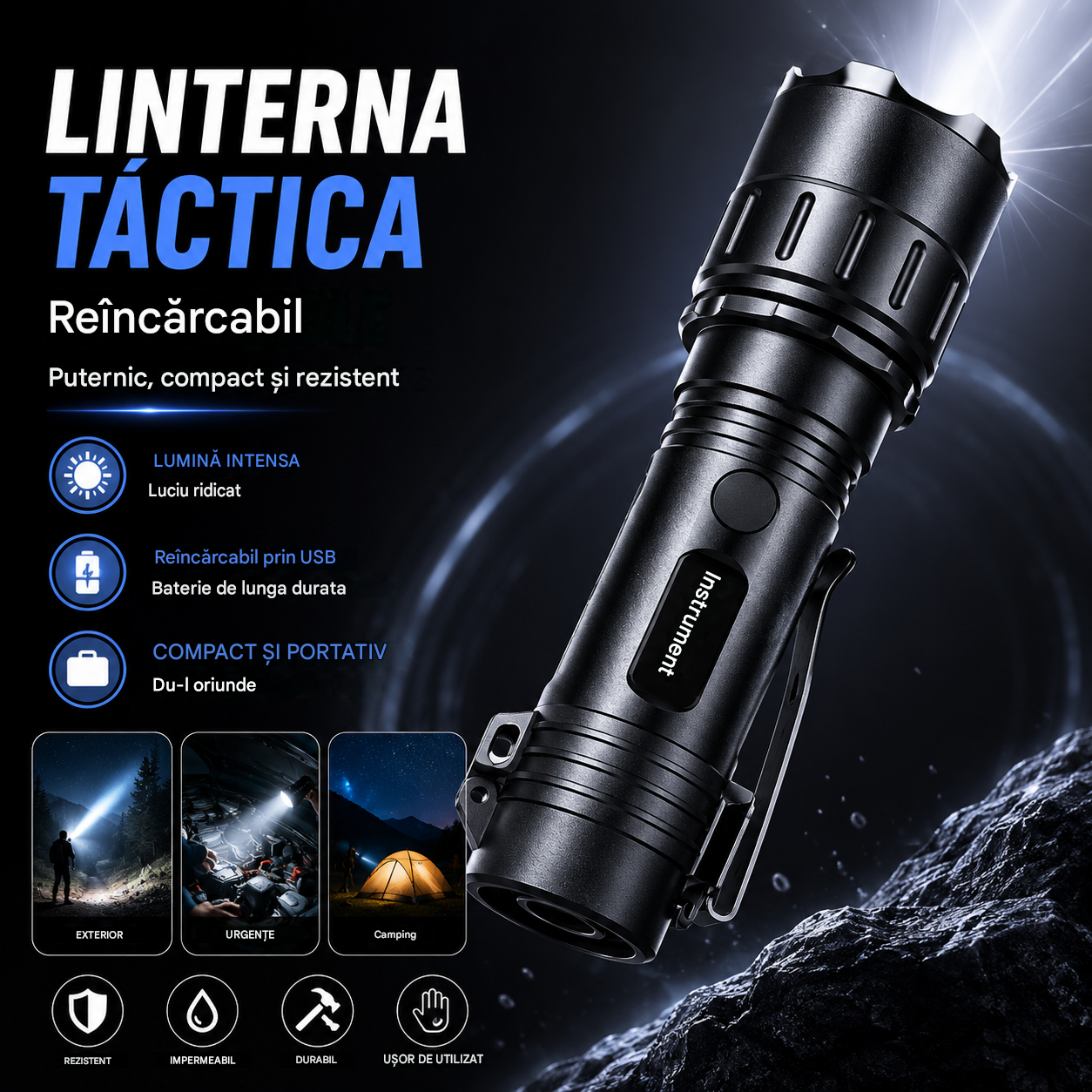 🎁🎁Lanternă de autoapărare cu arc 2 în 1