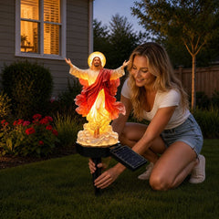 🔥🔱 Statuie de grădină cu Iisus iluminată cu energie solară